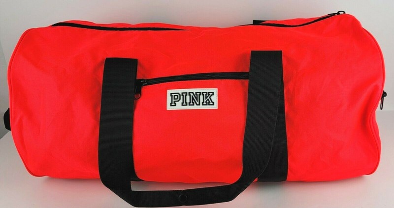 Victorias Secret Pink Neon Pink Black Spellout Duffel Travel Sports Bag