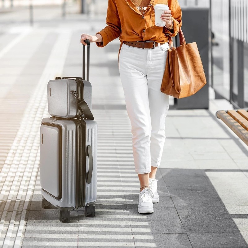 Durable Hard-shell 20 Inch Carry On Suitcase - Airline Approved Grey Luggage gallery