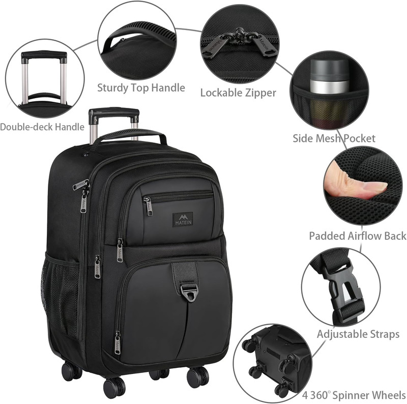 Rolling Backpack with 4 Wheels, 17 Inch Roller Travel Laptop Backpack for Women gallery