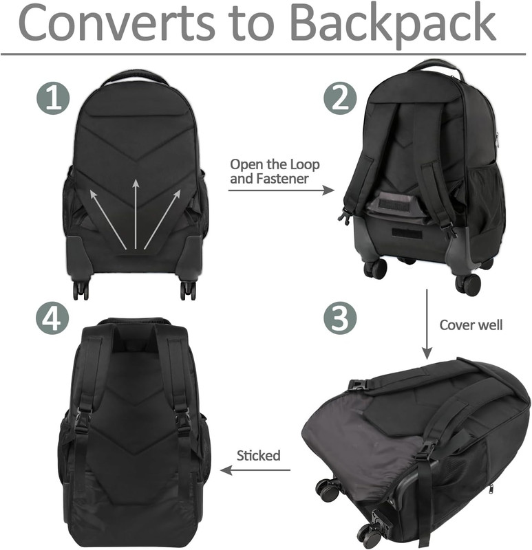 Rolling Backpack with 4 Wheels, 17 Inch Roller Travel Laptop Backpack for Women gallery