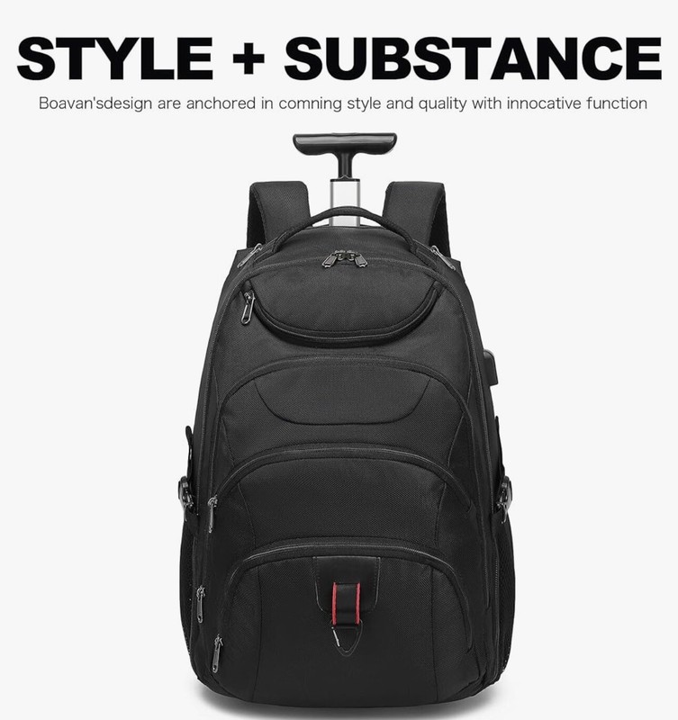 Boavan Rolling Backpack,Wheeled Backpack,Carry on Luggage Business Bag, Black gallery