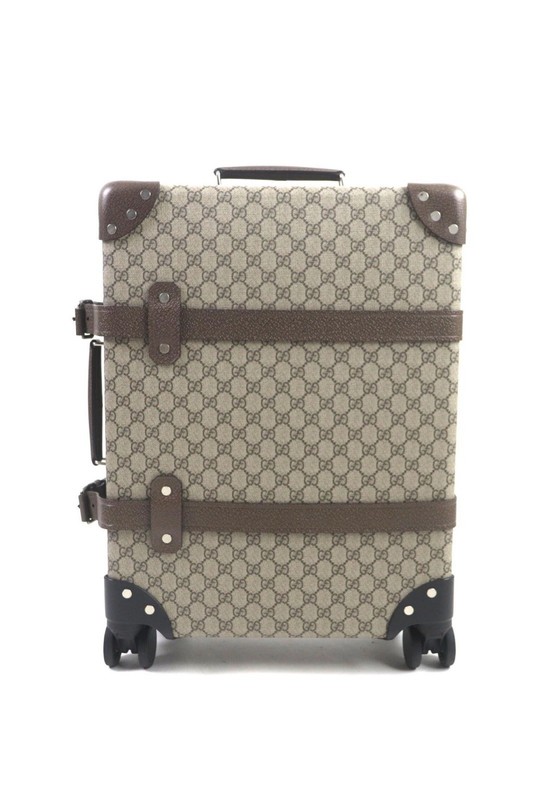 Gucci Monogram Rolling Suitcase with Lock, Leather Trim, Beige Brown Canvas