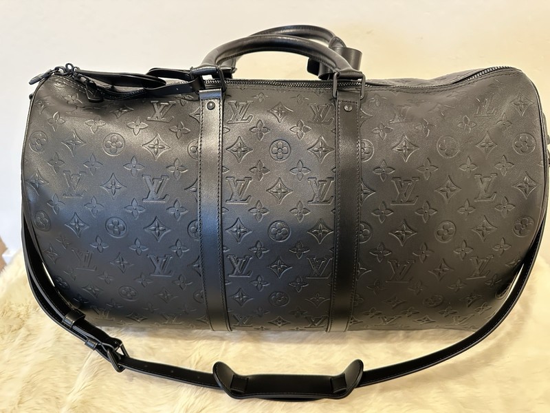Louis Vuitton Keepall 50 Monogram Shadow Black Leather Duffle Bag M44810 gallery