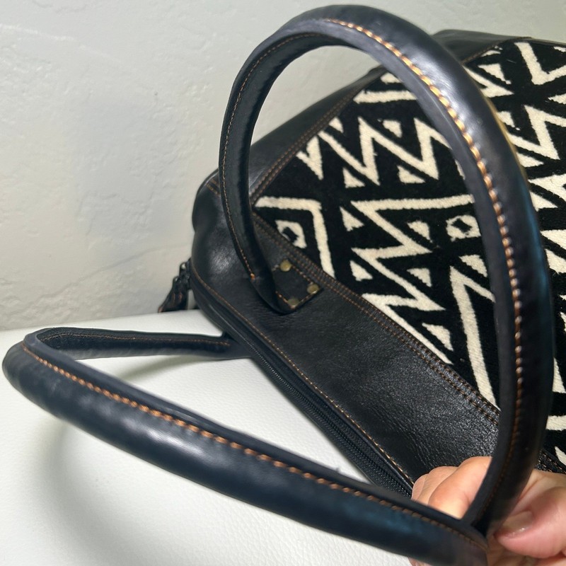 Leather Wool Aztec Weekender Duffel Bag | Boho Peruvian Tribal Travel Bag gallery