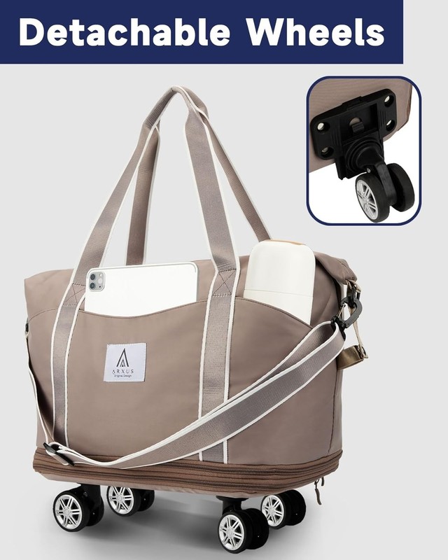 Versatile Water-Resistant 55L Rolling Duffle with Adjustable Strap & 8 Pockets gallery