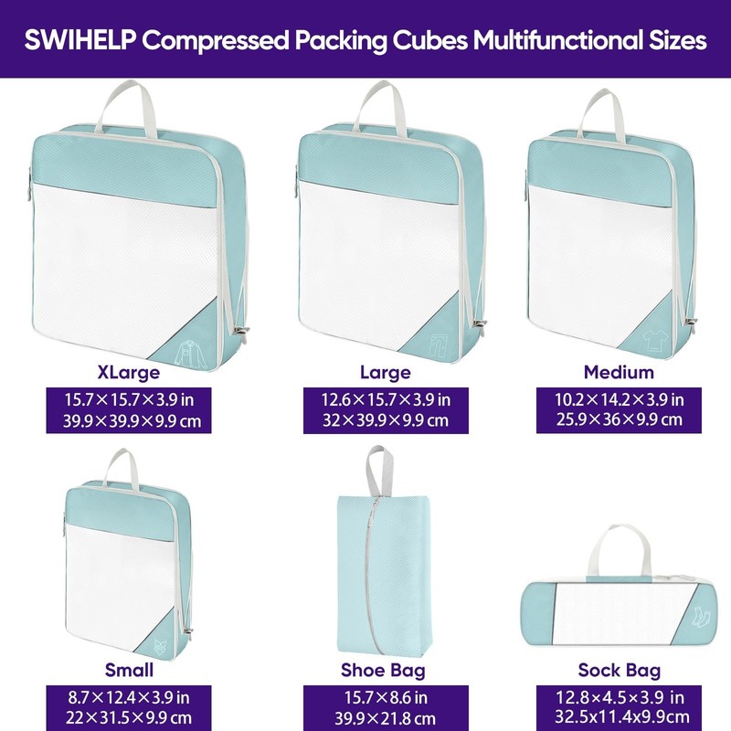 Compression Packing Cubes for Suitcases 6 Set Travel Luggage Organizer Packin... gallery