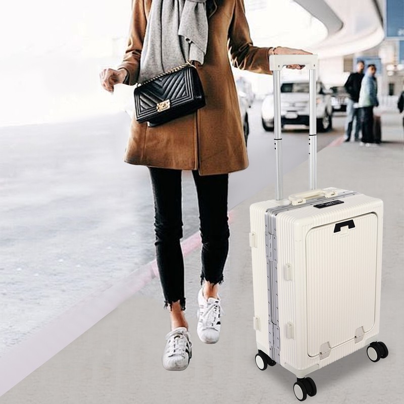 20″ Front Opening Suitcase Boarding Suitcase Luggage USB Charging Port &Cup Hold