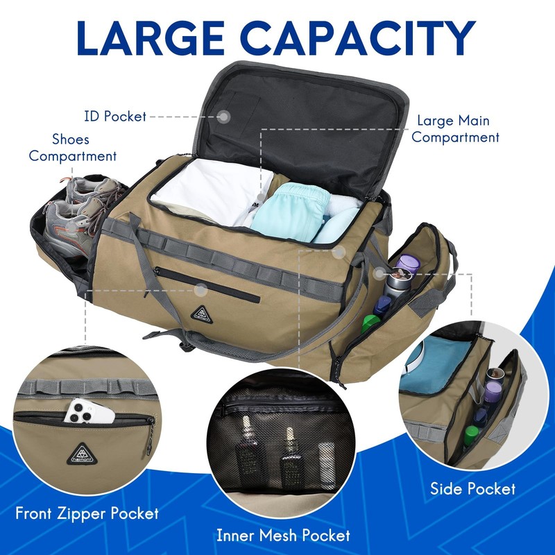 Duffel Backpack Bag 50L Water Repellent Sports Gym Bag Foldable Men with Shoe... gallery