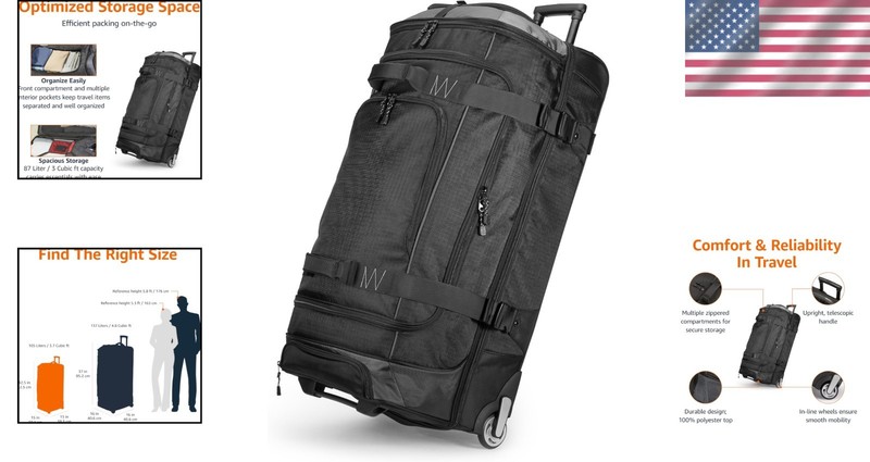30-Inch Stylish Rolling Duffle Bag – Durable, Water-Repellent Travel Companion gallery