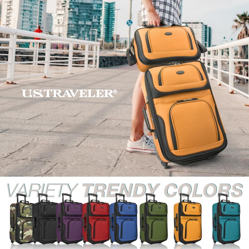 U.S. Traveler Rio Lightweight Softside Rolling Carry-on Suitcase, 2-Wheel Set, O gallery