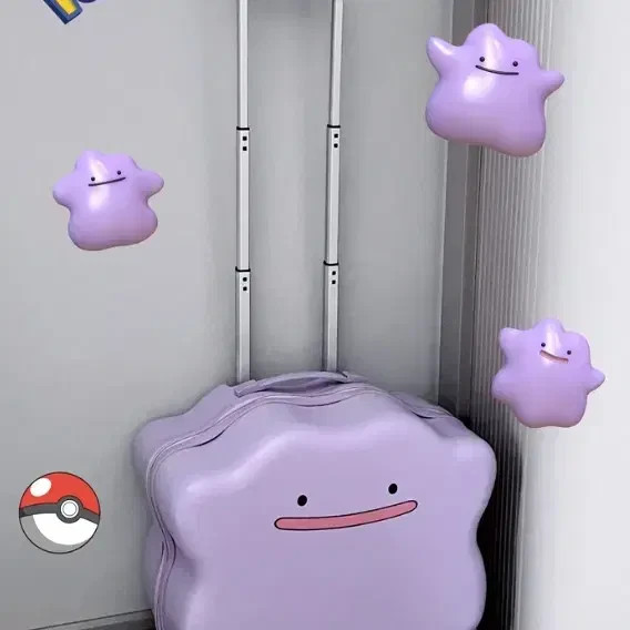 Cute Pokemon Character Ditto Luggage Rolling Suitcase Travel Bag Purple