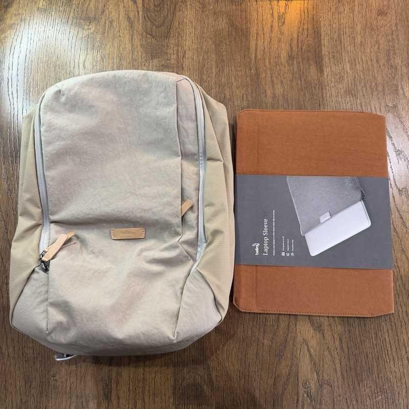 Bellroy Transit Workpack 20L Backpack + 14” Laptop Sleeve Limestone EUC