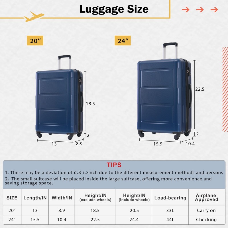 2 Pieces Luggage Sets Lightweight Carry On Suitcase With Spinner Wheels TSA Lock gallery