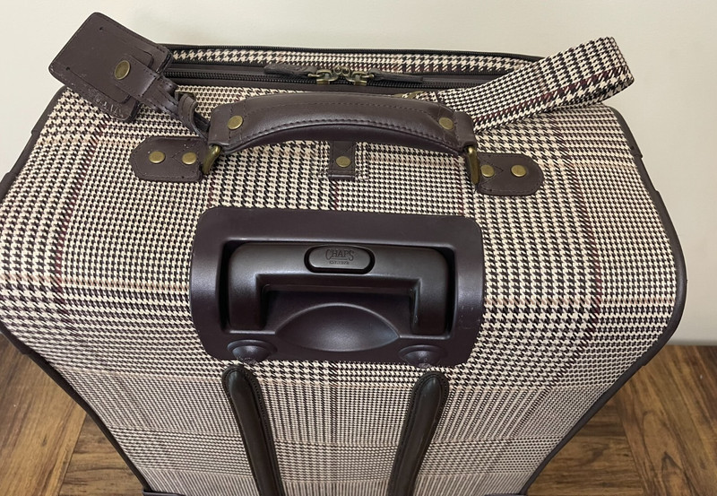 Vintage Chaps Polo Ralph Lauren Suitcase Canvas Leather Brown Houndstooth 26” gallery
