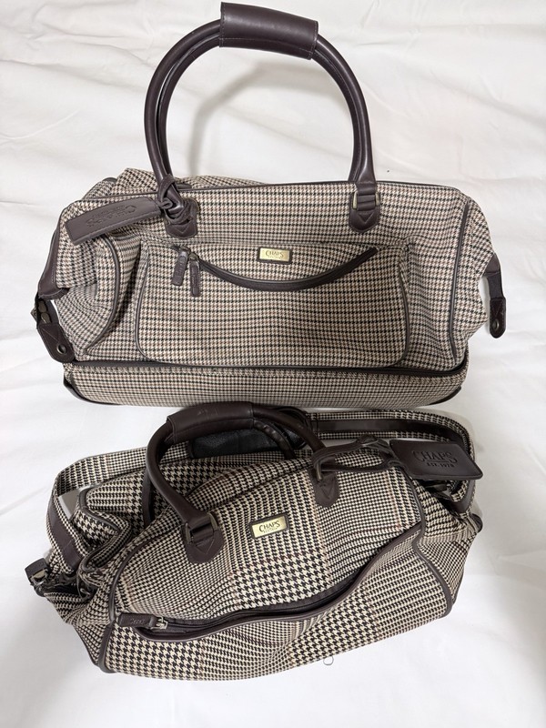 Vintage Ralph Lauren Chaps Houndstooth Wheeled 21” Duffle And Reg Duffle Bags