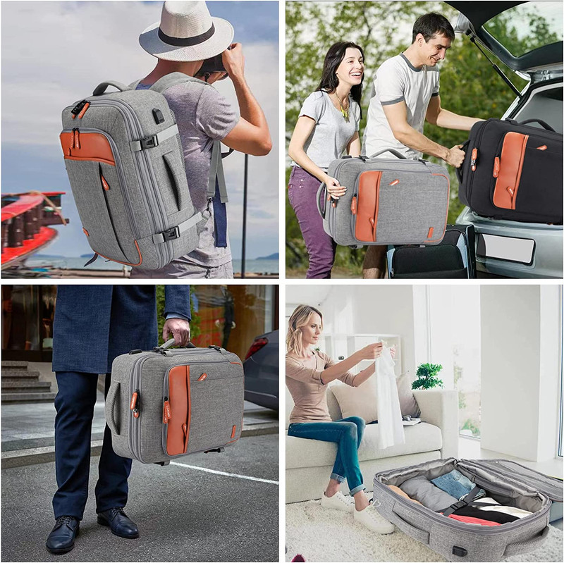 40L Expandable Travel Backpack with Packing Cubes - Water Resistant Grey gallery