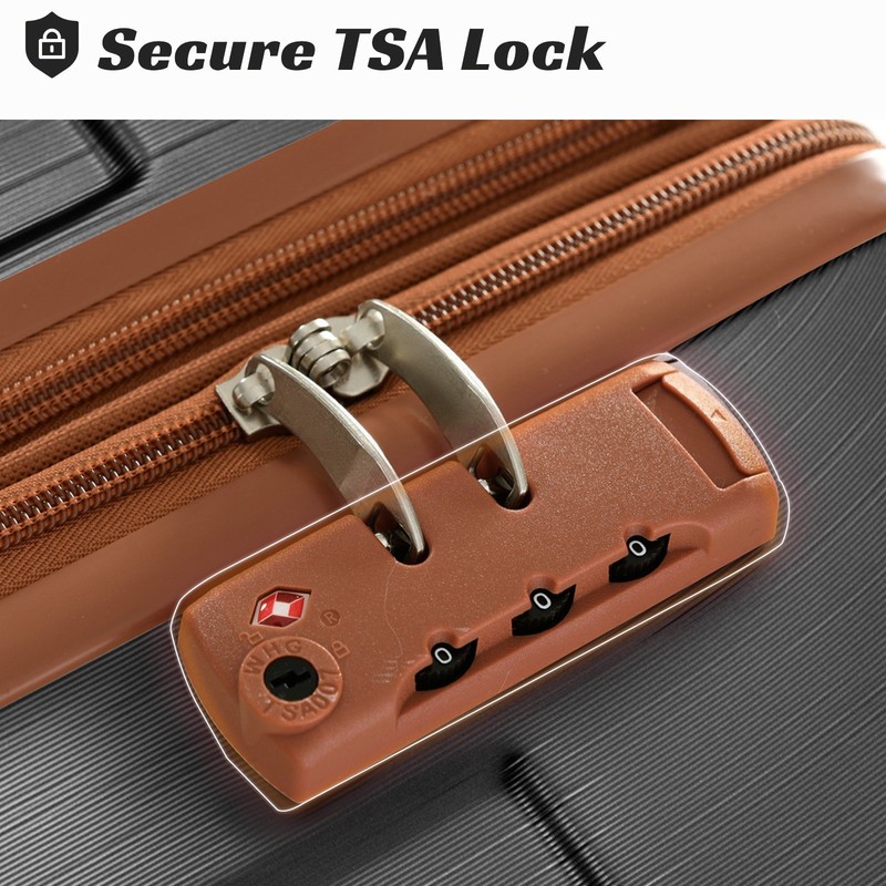 3pc Expandable ABS Hard Shell Spinner Luggage Set w/ TSA Locks, Black Brown gallery