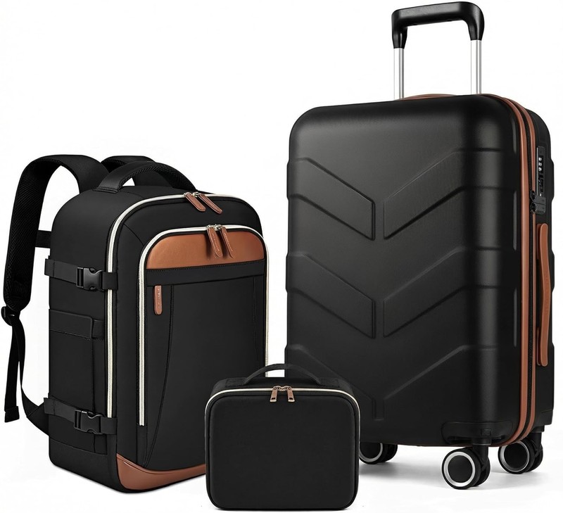 Expandable Luggage Set W/ Backpack 21In Suitcase W/ TSA Lock & Spinner Wheels