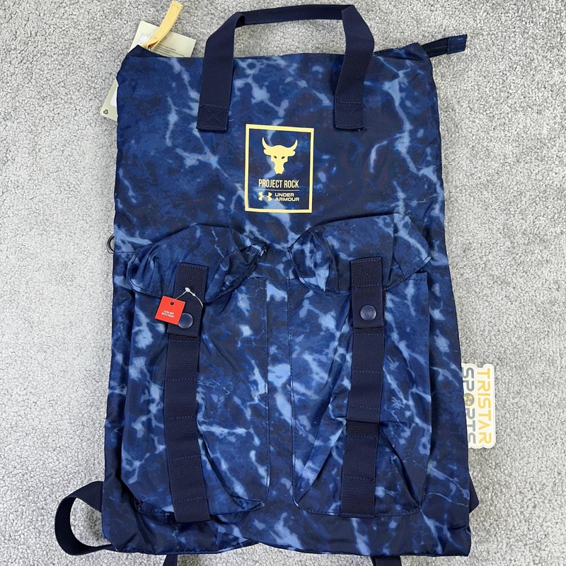 Under Armour Project Rock Gym Sack Backpack Blue UA Storm OSFM 19L Unisex