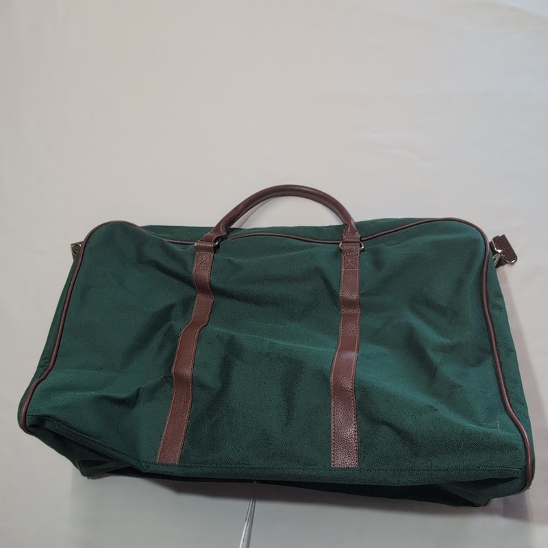 Vintage Ralph Lauren Green Canvas Duffle Bag Brown Trim Adjustable Strap gallery