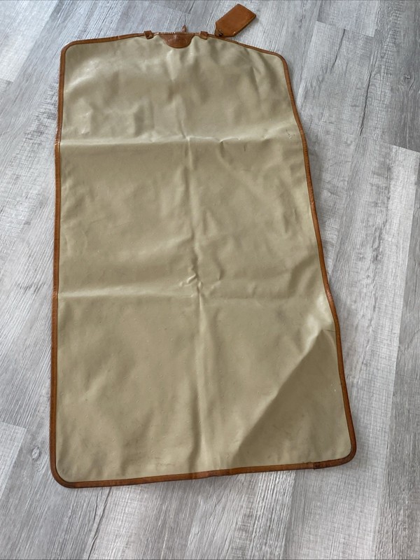 King Ranch Vintage Foldable Garment Travel Bag with Leather Trim Beige Monogram