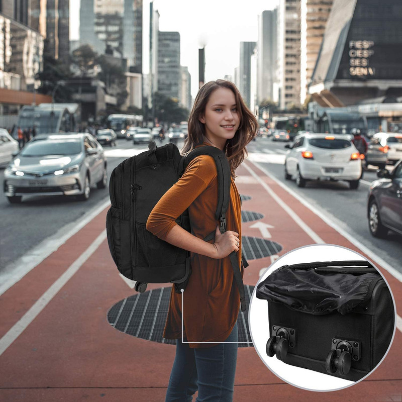 Rolling Backpack with 4 Wheels, 17 Inch Roller Travel Laptop Backpack for Women gallery