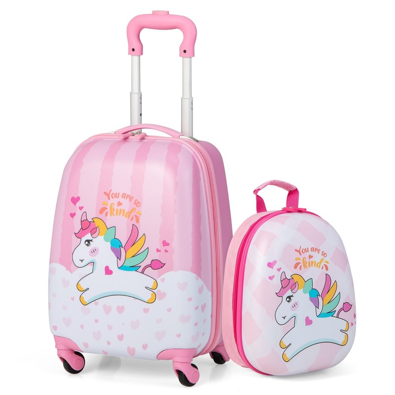 2PC Kids Carry On Luggage Set 12″ Backpack and 16″ Rolling Suitcase for Travel
