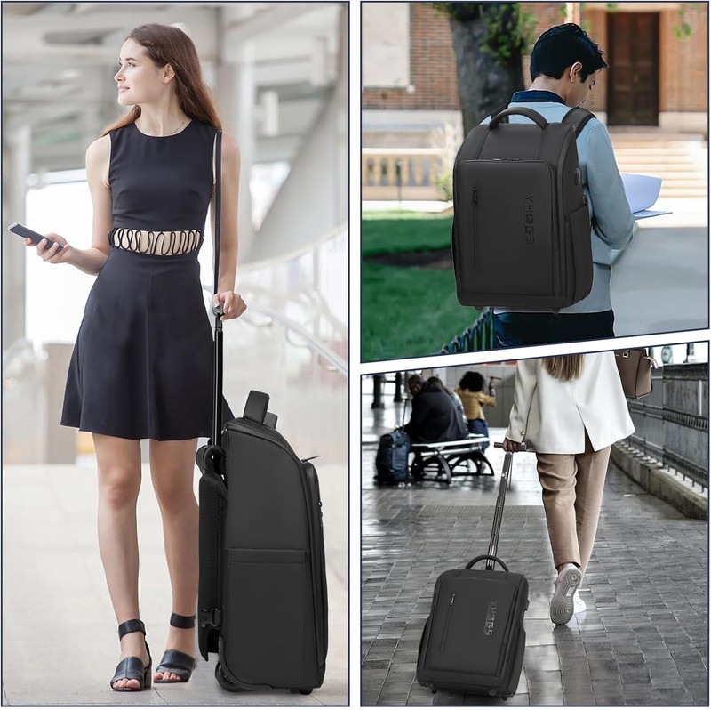 Rolling Backpack, Waterproof Backpack with Wheels for Business Commuter gallery