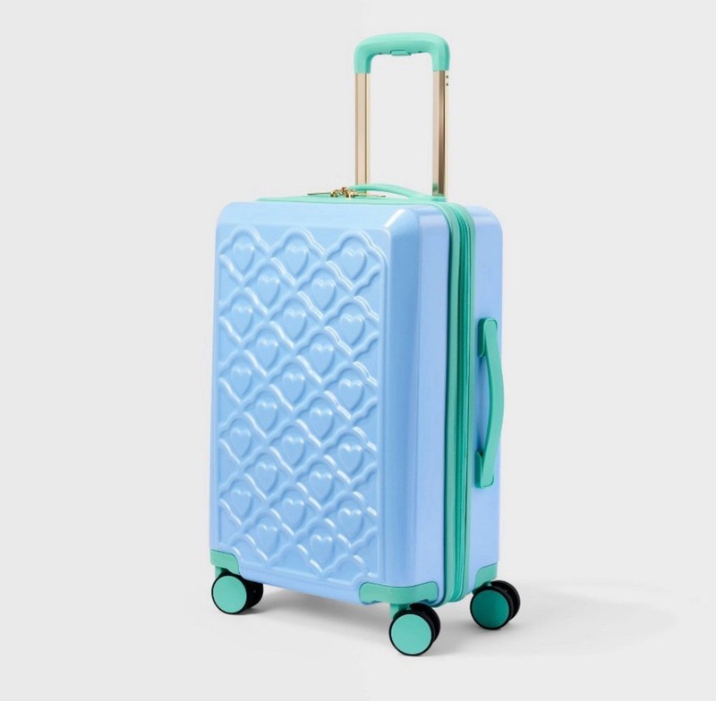 Light Blue Heart Pattern Spinner Hardcase Carry-On with Handle Roller Rabbit