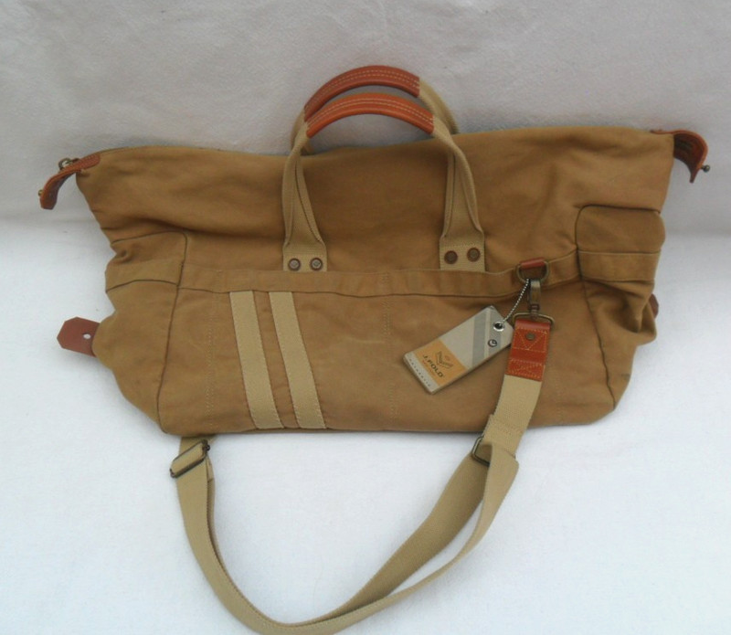 J.FOLD ROADSTER OVERNIGHT TRAVEL DUFFEL BAG BROWN CANVAS W/ LEATHER TRIM XL