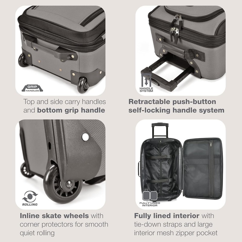 Lightweight Polyester Carry-on Suitcase 2-Wheel Water Resistant Grey gallery