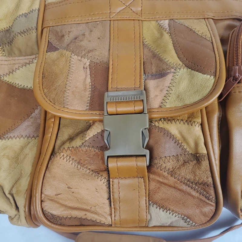 Vintage Italian Leather Patchwork Duffle Bag Large Browns Tans gallery