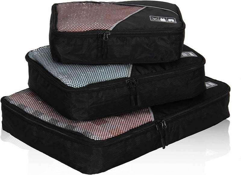 Hynes Eagle 3 Pieces Packing Cubes Set Travel Luggage Organizer Bag Black&Gray gallery