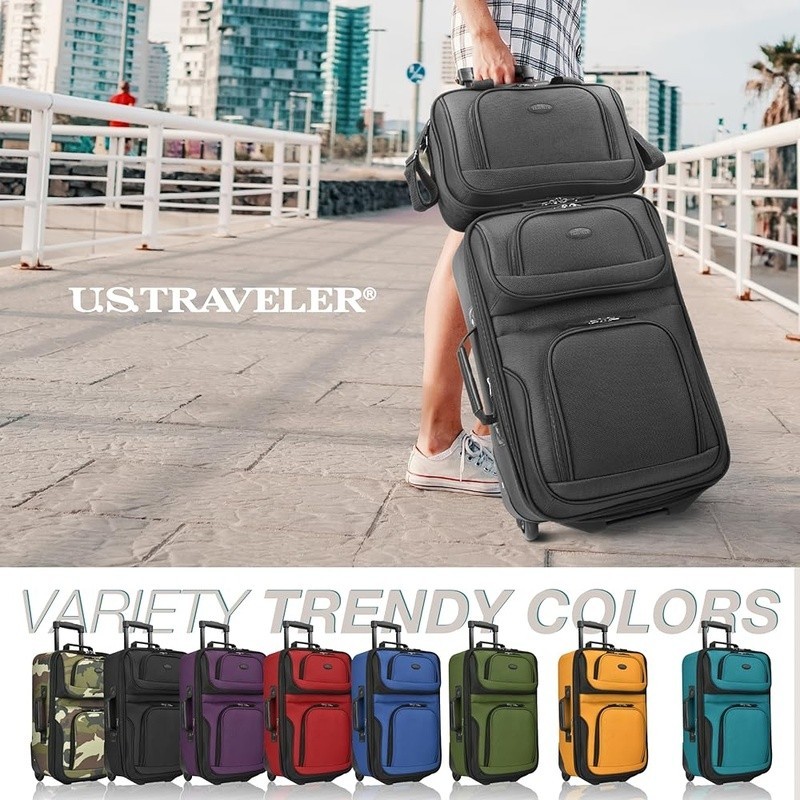 Softside Luggage Set Expandable Polyester Internal Handle Piggy Bag Strap Black gallery