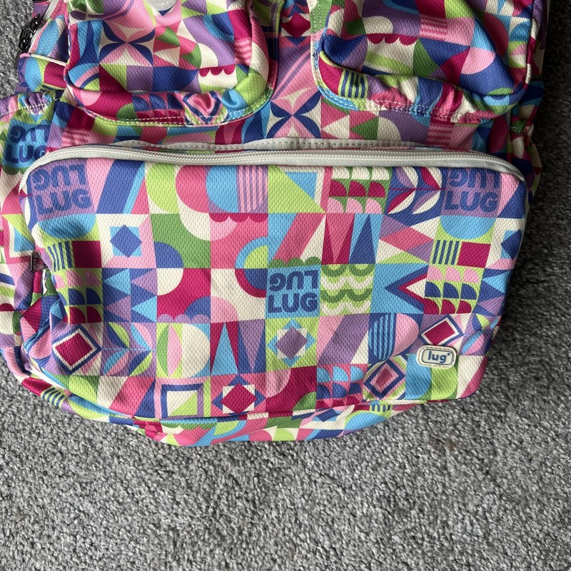 Lug Puddle Jumper Backpack Multicolor Geometric Print Zip Pockets School Travel gallery