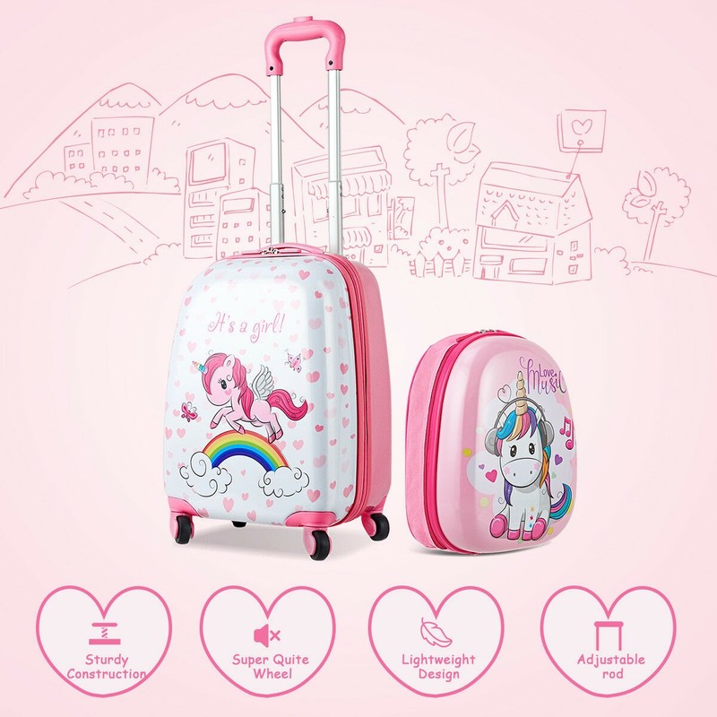 2PC Kids Luggage Set 12" Backpack & 16" Rolling Suitcase for School Travel ABS gallery