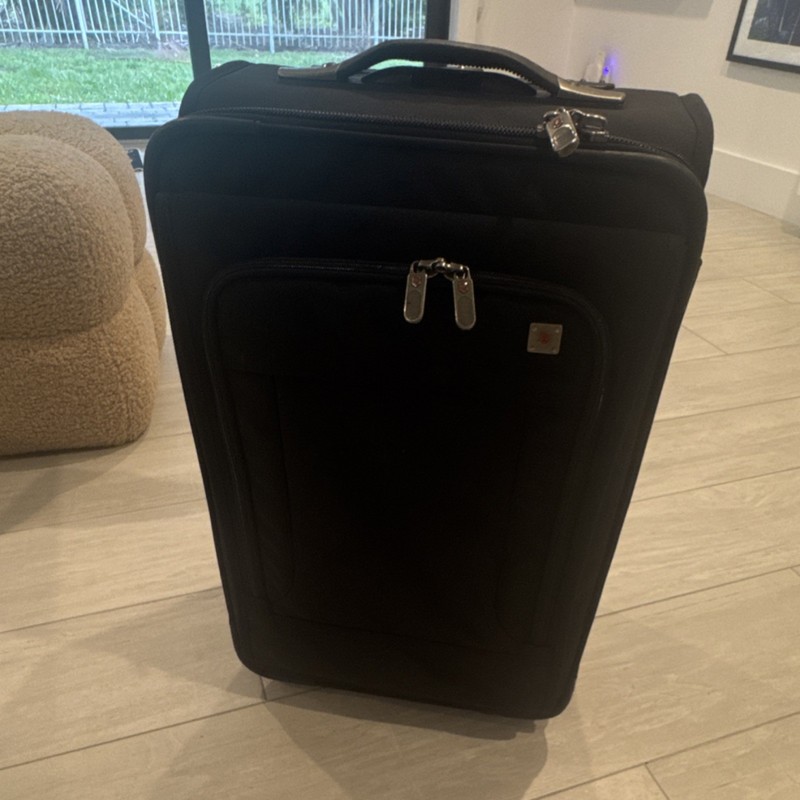 Black Soft Wheeled Suitcase with Telescopic Handle and Zipper Closure