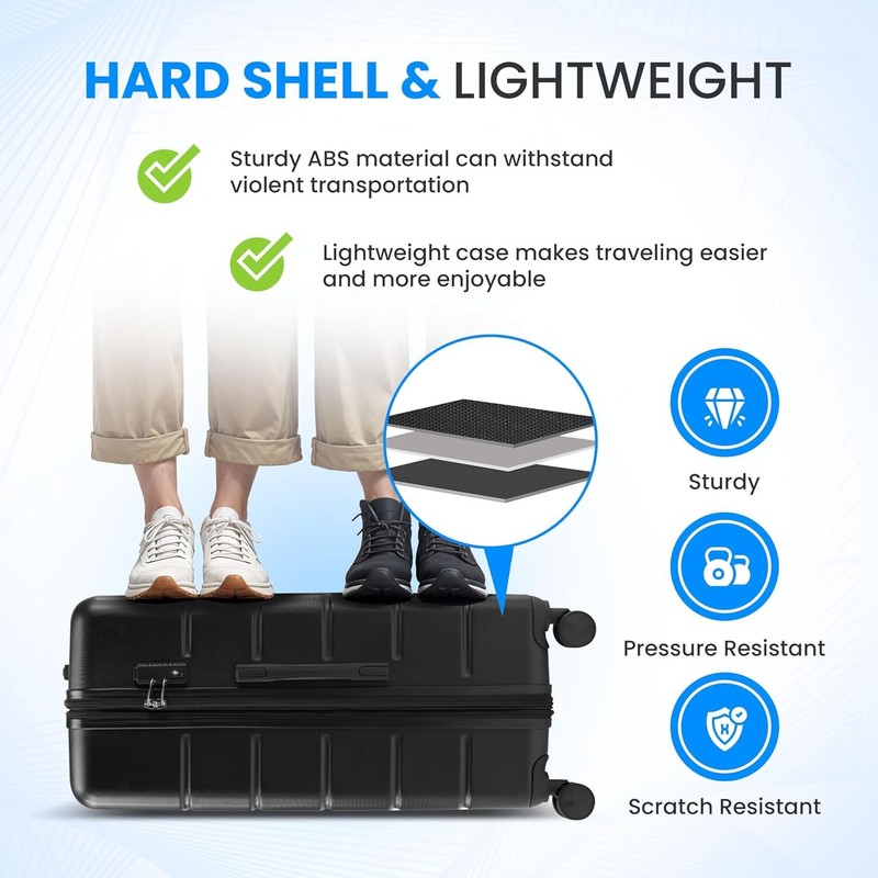 Simple Deluxe Light Weight Hardside Luggage Sets 3 Piece Suitcase Set 20/24/28 gallery