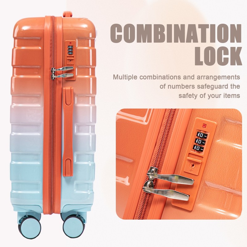 14/20 Inch 2PCS Gradient PC Spinner Luggage Set Carry On Suitcase Lock gallery