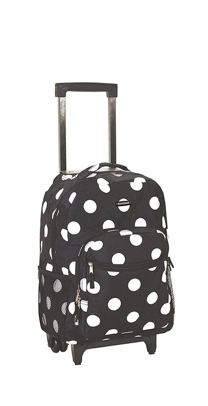 17 Inch Black Dot Double Handle Rolling Backpack Travel School Kids Luggage