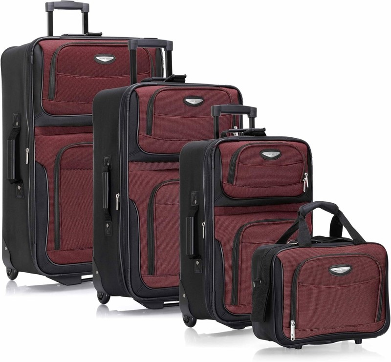 Travel Select 4 Piece Expandable Softside Luggage Set Carry On Tote Bag Burgundy