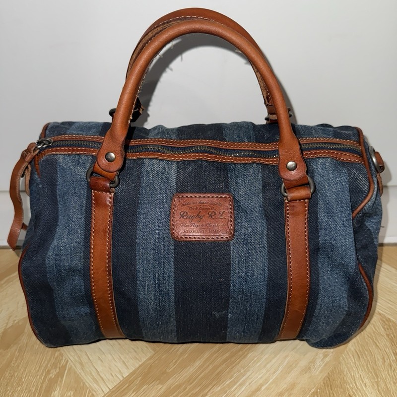 Rugby Polo Ralph Lauren Striped Denim Leather Mini Duffle Bag