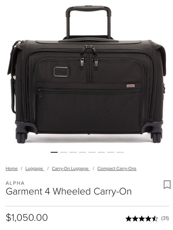 NWOT Tumi Alpha Garment 4 Wheel Carry On Ballistic Nylon 22”
