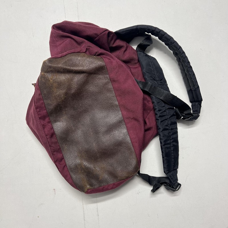 Vintage Eastpak USA Made Canvas Backpack Leather Bottom Adjustable Strap Maroon gallery