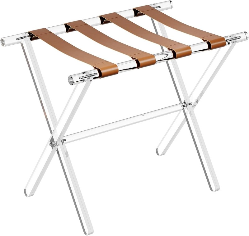 Acrylic Luggage Rack Guest Room Foldable Suitcase Stand W/ Leather Straps