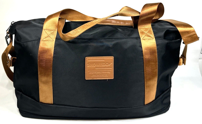SHOWKOO Large Capacity Expandable Bottom Duffle Travel Bag Black Canvas Durable
