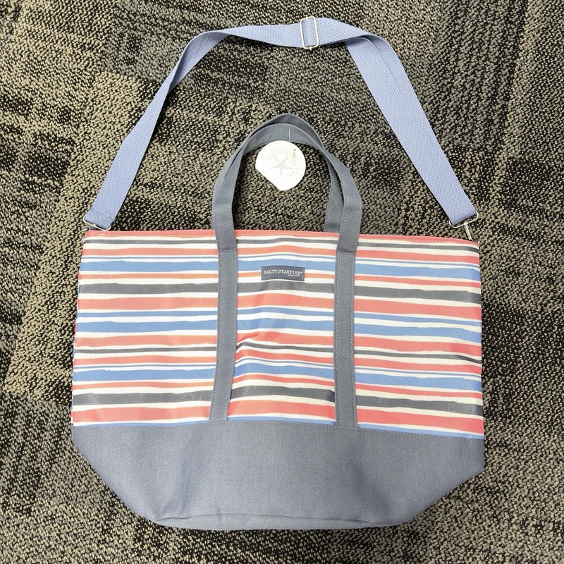 Salty Starfish Cooler Tote Bag Blue Pink Navy Stripe Large Insulated Beach Pool