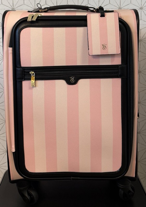 Victoria’s Secret Iconic Pink Stripe Carry-On Wheelie Suitcase Luggage NWT