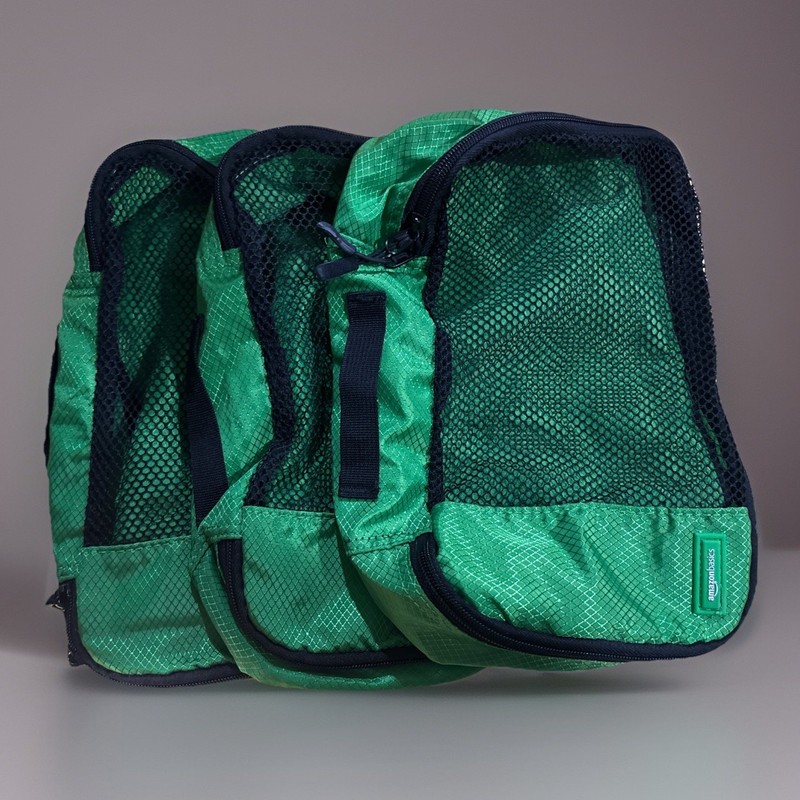 Amazon Basics Cubes Green Zippered Travel Bags Nylon Mesh Set Of 3
