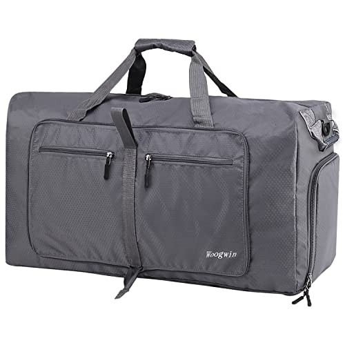 Woogwin Travel Duffel Bag Large Foldable Waterproof Overnight Bag 100L- Gray